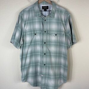 Filson Vented Mens Plaid Button Down Short Sleeve Shirt Light Green Size XL